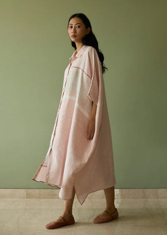 Bora Colour Blocked Linen Kaftan- Blush