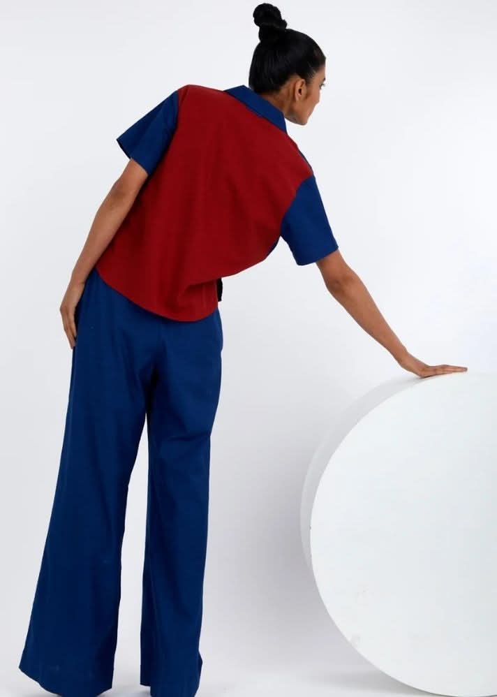 A Model Wearing Blue Pure Cotton Hako Indigo Co-Ord Set, curated by Only Ethikal