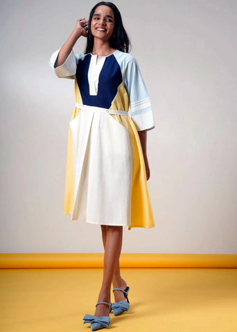 A Model Wearing Multicolor Handloom Cotton  Nectar Bloom Handloom Cotton Dress, curated by Only Ethikal