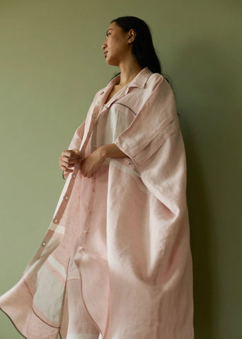 Bora Colour Blocked Linen Kaftan- Blush