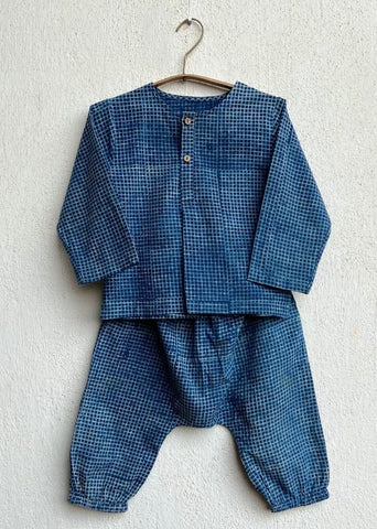 Unisex Organic Indigo Check Kurta & Matching Pants