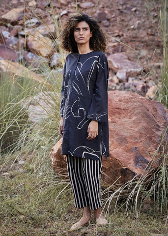 A Model Wearing Black Pure Cotton Under the Moon Co-ord Set,curated by Only Ethikal