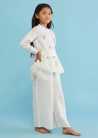 Kids Leina A- Line Linen Co-Ord Set- White