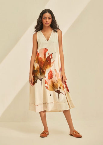 A Model Wearing White Cotton Mul Poppy Fields, curated by Only Ethikal