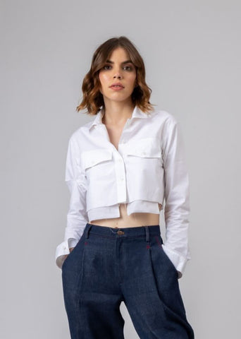 A Model Wearing White Upcycled Cotton Austin White Shirt, curated by Only Ethikal