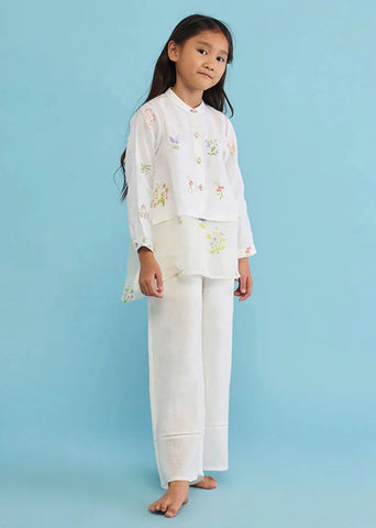 Kids Leina A- Line Linen Co-Ord Set- White