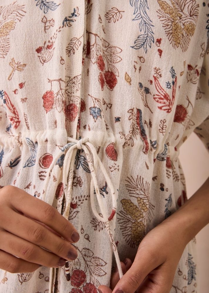 A Model Wearing White Handwoven Cotton Rustic Beginnings Handspun Handwoven Organic Cotton Peplum Top, curated by Only Ethikal