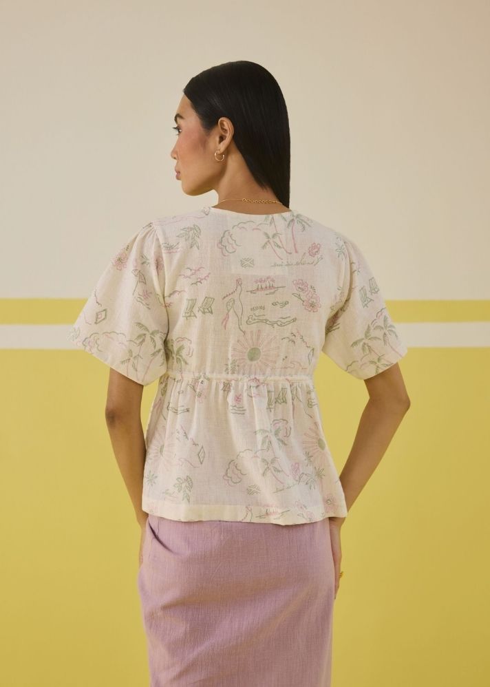 A Model Wearing Multicolor Handwoven Organic Cotton Sweet Sunshine Organic Cotton Peplum Top, curated by Only Ethikal