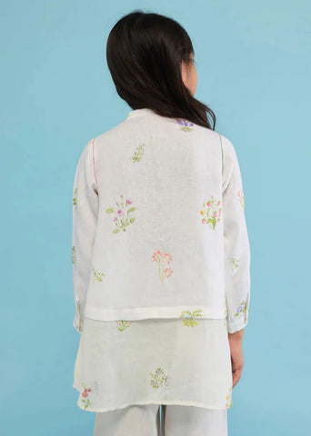 Kids Leina A- Line Linen Co-Ord Set- White