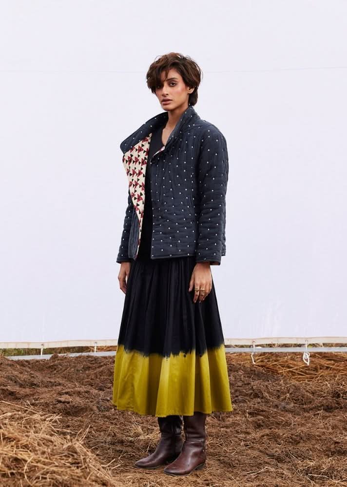 A Model Wearing Black Pure Cotton Coal Jacket curated by Only Ethikal