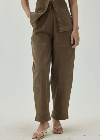 Top Stitch Detail High Waist Straight Pants