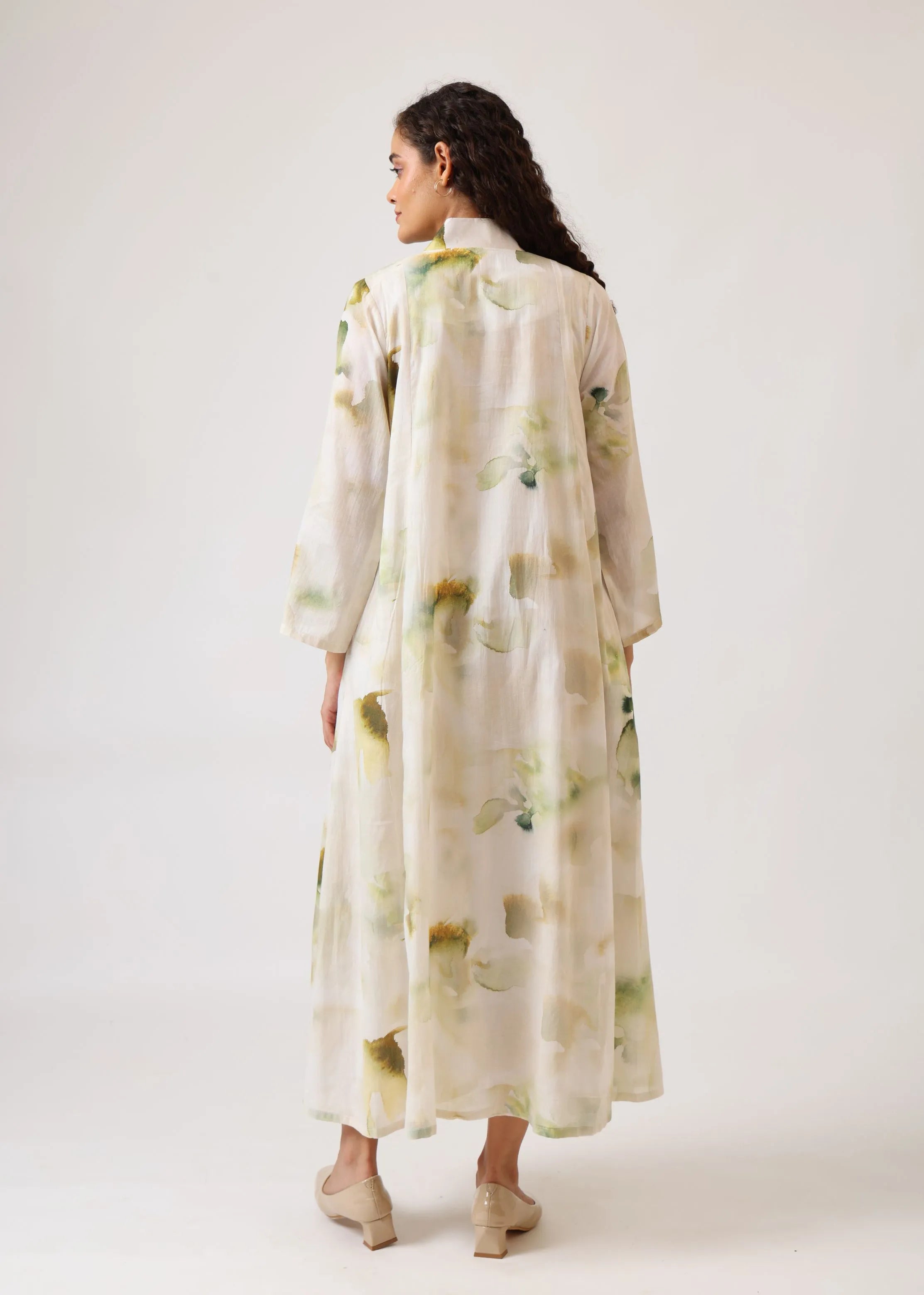 A Model Wearing Multicolor Mulmul Cotton Verdant Muse Panel Dress, created by Only Ethikal