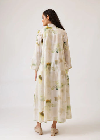 A Model Wearing Multicolor Mulmul Cotton Verdant Muse Panel Dress, created by Only Ethikal