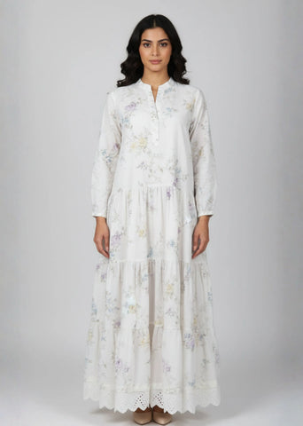 A Model Wearing Multicolor Mul Cotton Pastel Garden Ruffle Maxi, created by Only Ethikal
