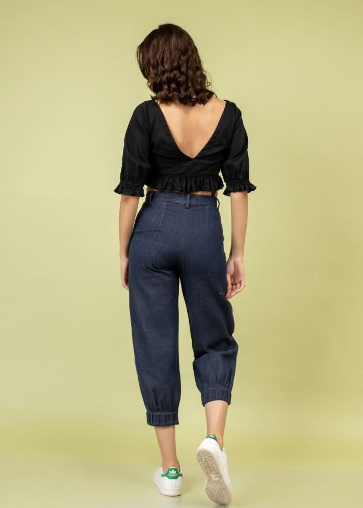 A Model Wearing Black Upcycled Cotton Betty Black Top, curated by Only Ethikal