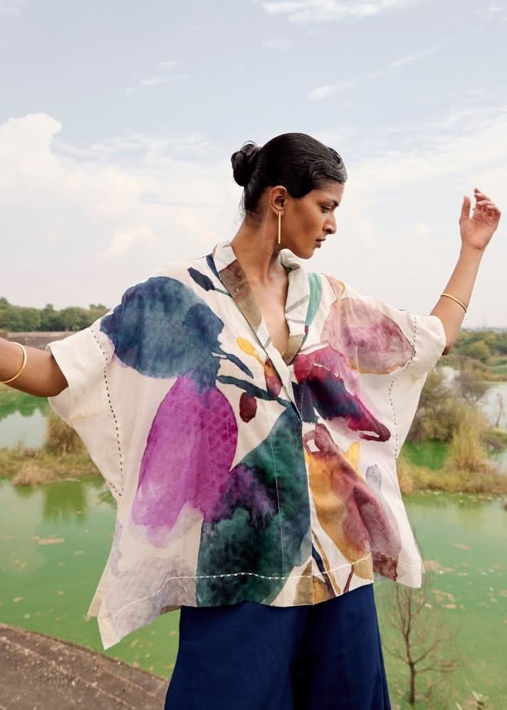 A Model Wearing Multicolor,Pure Cotton Warbler Co-ord Set,curated by Only Ethikal