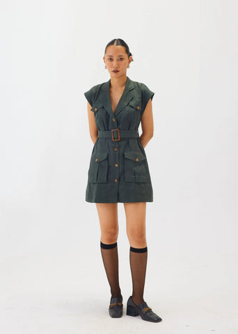 Linen Green Shirt Dress With A Belt