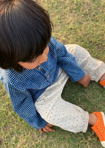 Unisex Organic Indigo Check Kurta & Indigo Raidana Pants