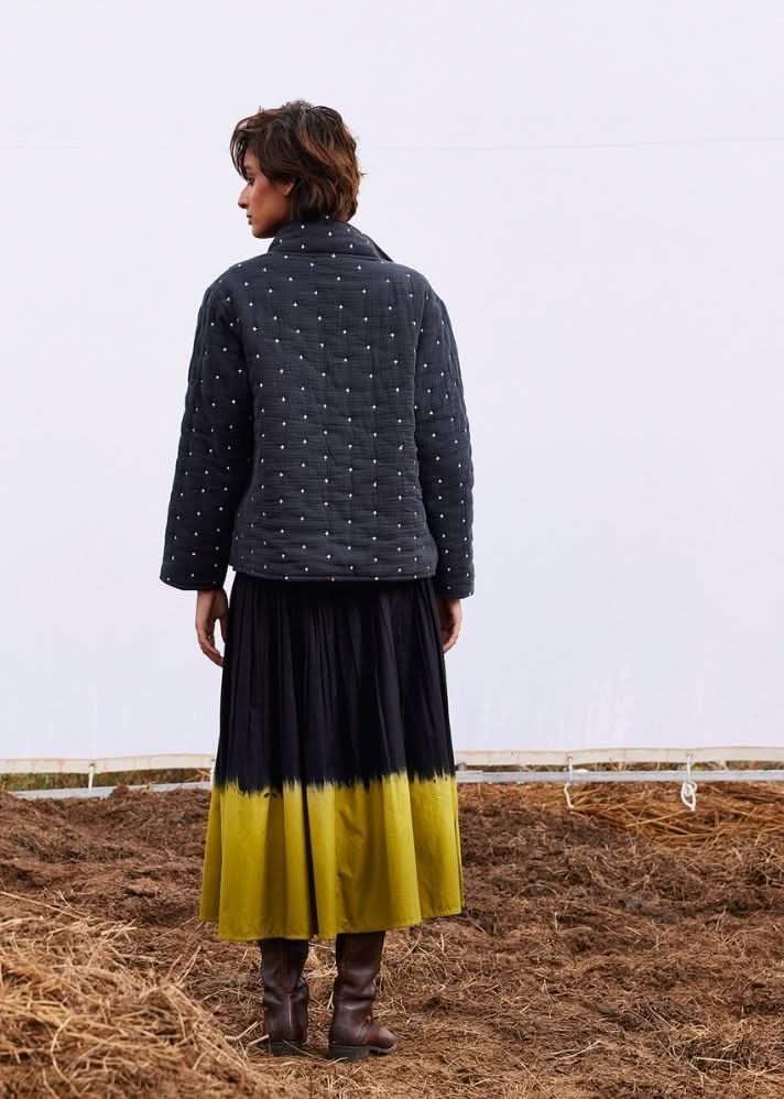 A Model Wearing Black Pure Cotton Coal Jacket curated by Only Ethikal