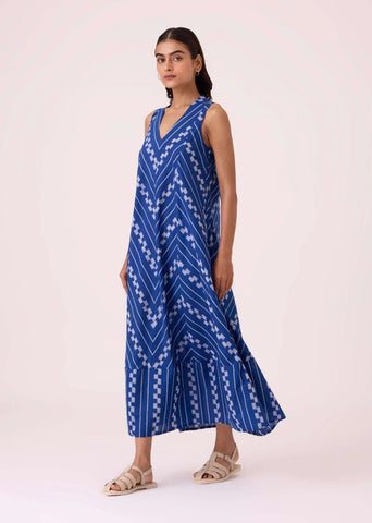 Nikol Blue Striped Ikat Dress