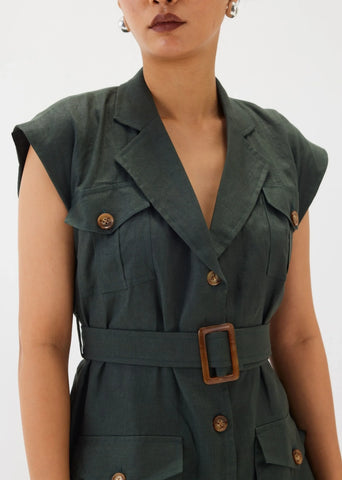 Linen Green Shirt Dress With A Belt