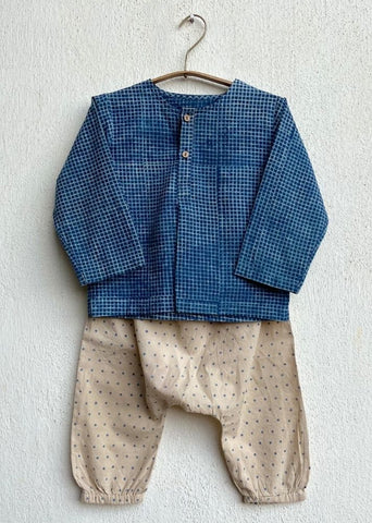 Unisex Organic Indigo Check Kurta & Indigo Raidana Pants