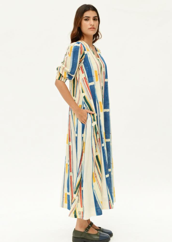 A Model Wearing Multicolor Organic Cotton Ftl Panelled Dress , curated by Only Ethikal