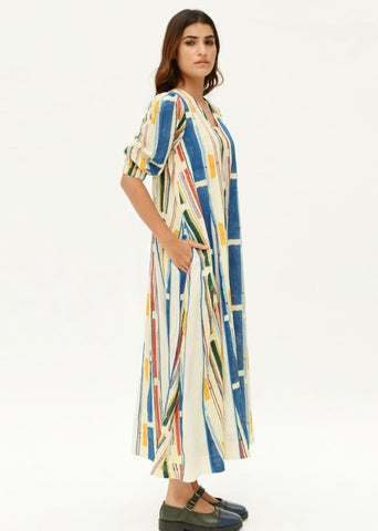 A Model Wearing Multicolor Organic Cotton Ftl Panelled Dress , curated by Only Ethikal