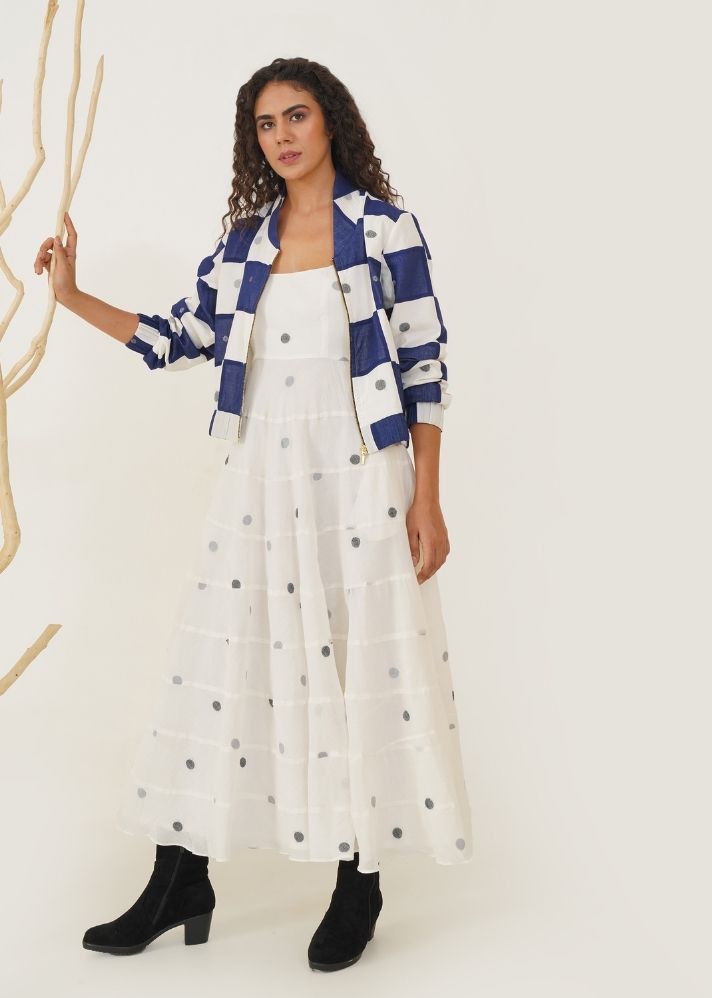 A Model Wearing Multicolor Handwoven Cotton Desert Lily Jacket , curated by Only Ethikal