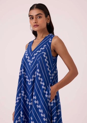 Nikol Blue Striped Ikat Dress
