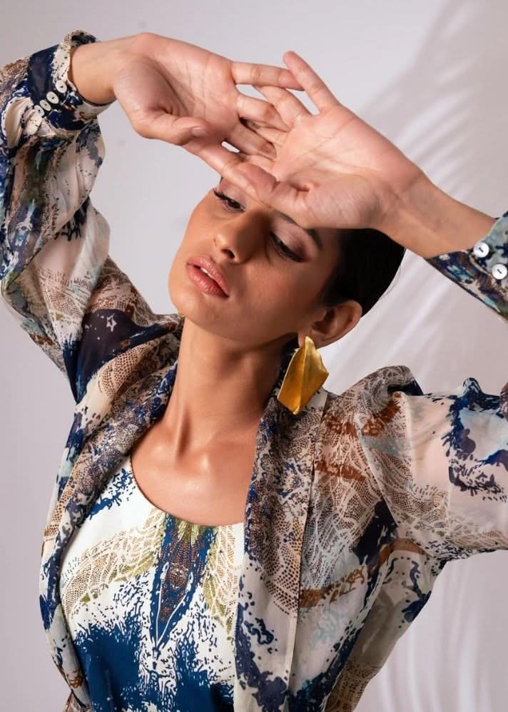 A Model Wearing Multicolor Cotton Twill Crystal Co-Ord Set, curated by Only Ethikal