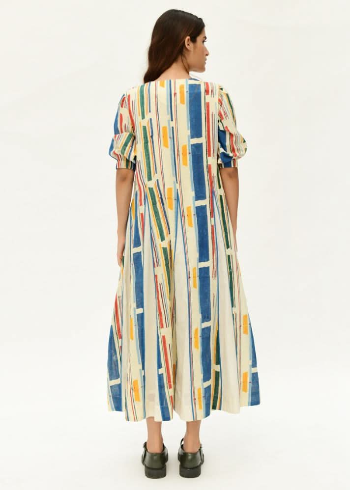 A Model Wearing Multicolor Organic Cotton Ftl Panelled Dress , curated by Only Ethikal