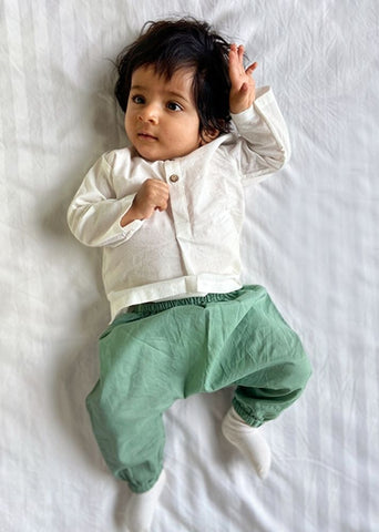 Unisex Organic Essential White Kurta & Mint Pants