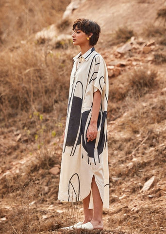 A Model Wearing Multicolor,Cotton Mul Agave Kaftan curated by Only Ethikal
