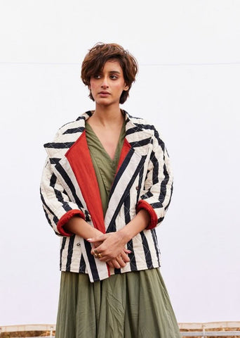 A Model Wearing Multicolor,Pure Cotton Jade Jacket curated by Only Ethikal