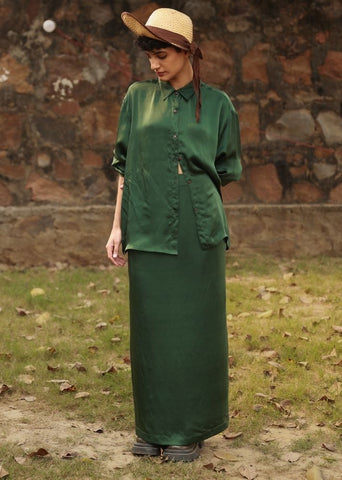 A Model Wearing Green Bemberg Abby Emerald Skirt, curated by Only Ethikal