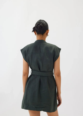 Linen Green Shirt Dress With A Belt