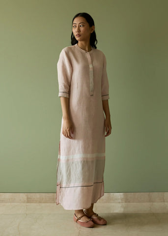 Terra Border Linen Dress- Blush