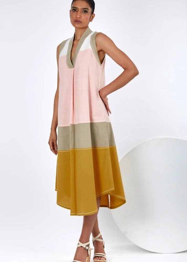 A Model Wearing Multicolor Pure Cotton Minu Multi Midi Dress, curated by Only Ethikal
