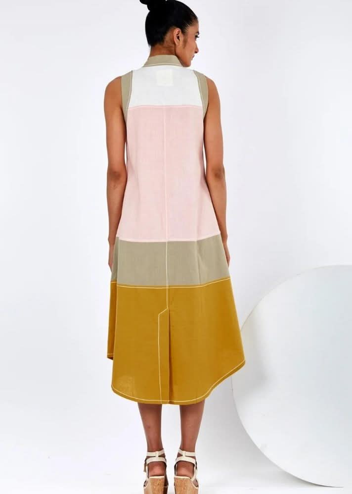 A Model Wearing Multicolor Pure Cotton Minu Multi Midi Dress, curated by Only Ethikal