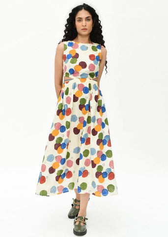 A Model Wearing Multicolor Organic Cotton Void Side Space Dress , curated by Only Ethikal