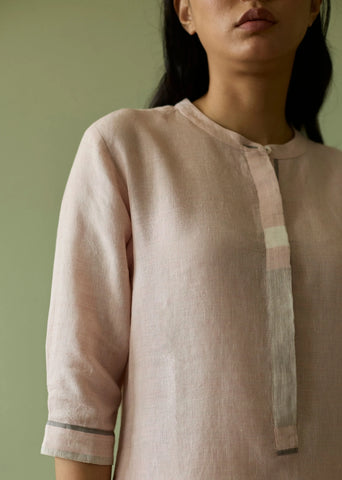 Terra Border Linen Dress- Blush