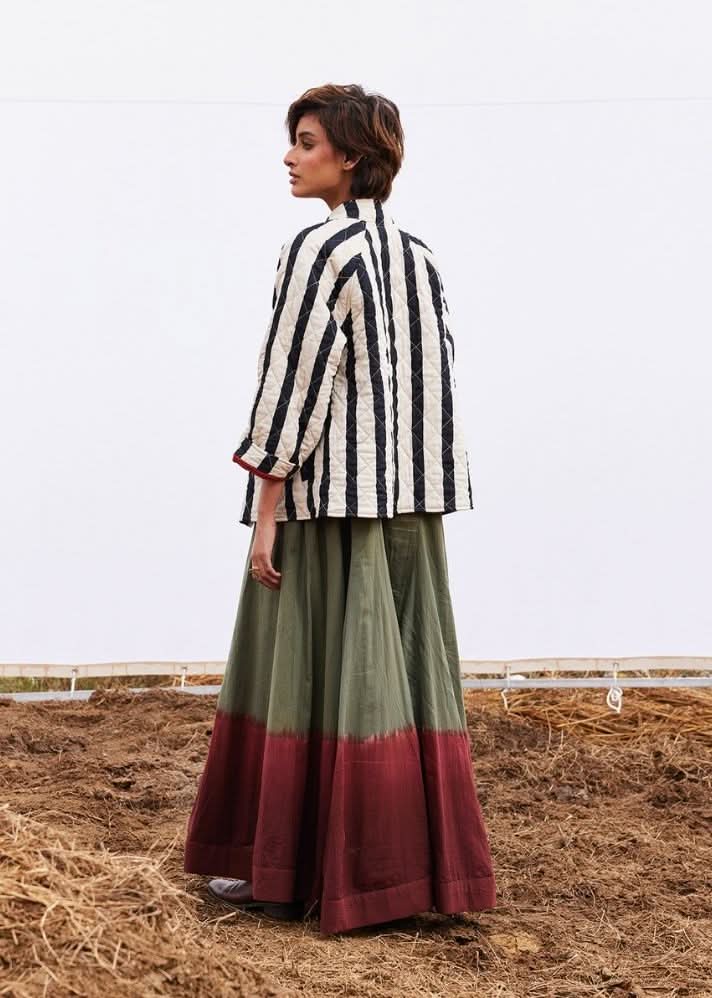 A Model Wearing Multicolor,Pure Cotton Jade Jacket curated by Only Ethikal