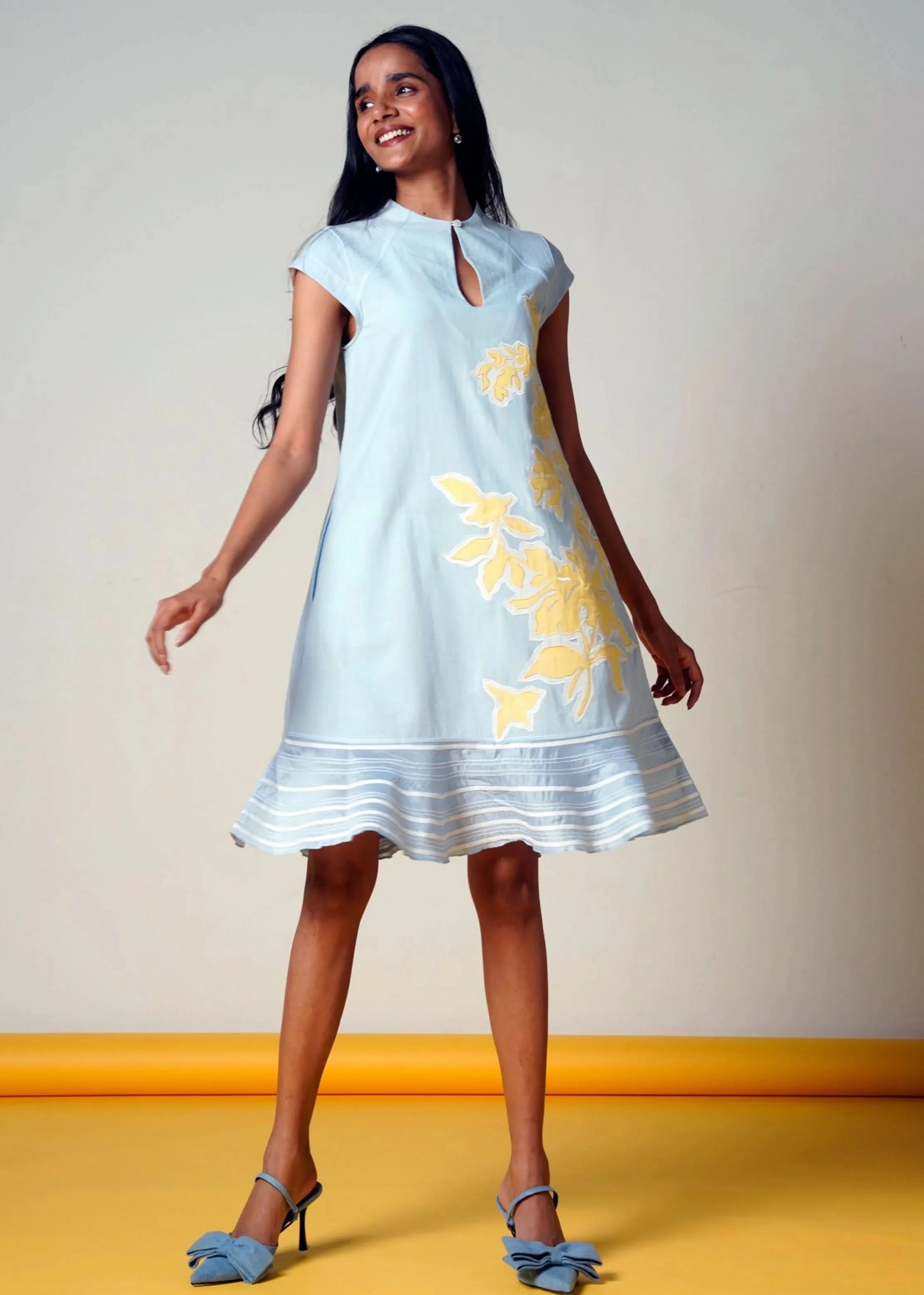 A Model Wearing Multicolor Handloom Cotton  Soft Fern Handloom Cotton Dress, curated by Only Ethikal
