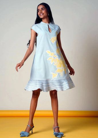 A Model Wearing Multicolor Handloom Cotton  Soft Fern Handloom Cotton Dress, curated by Only Ethikal