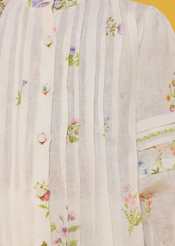 Kids Akavi Pleated Floral Linen Co-Ord Set- White