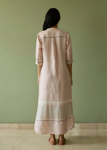 Terra Border Linen Dress- Blush
