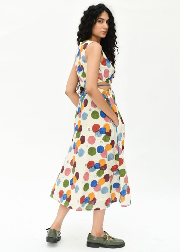 A Model Wearing Multicolor Organic Cotton Void Side Space Dress , curated by Only Ethikal