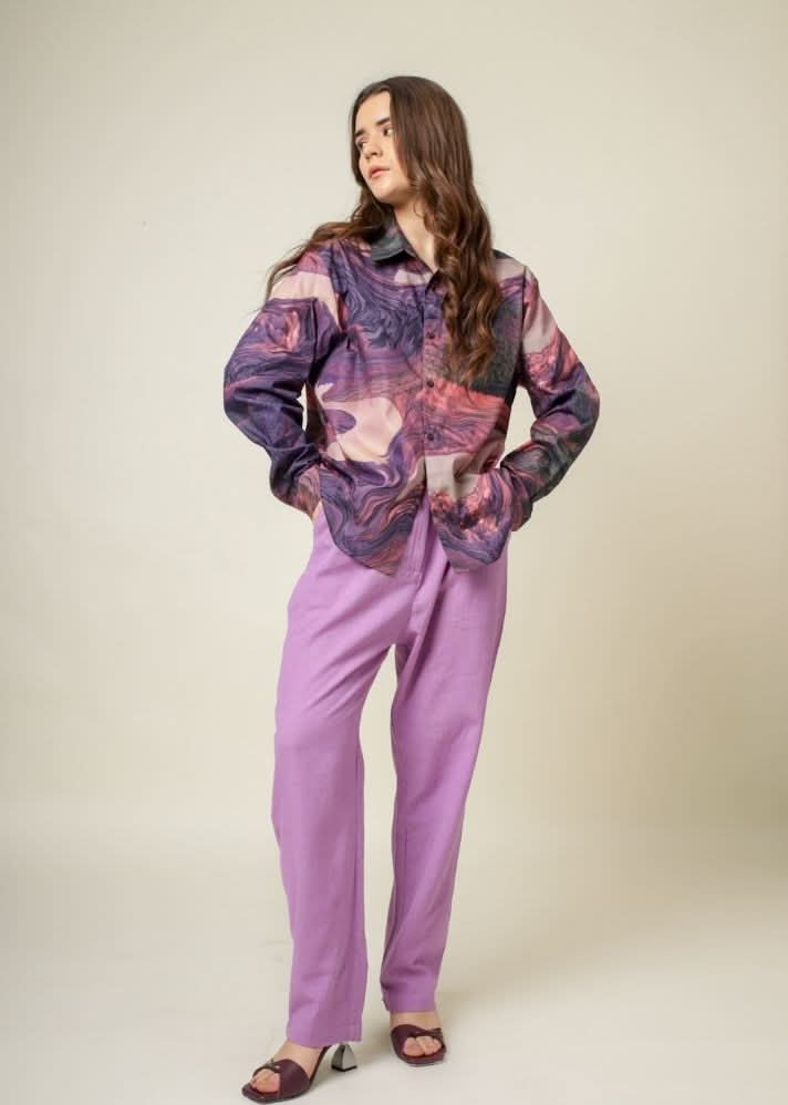 A Model Wearing Multicolor Upcycled Cotton Earo Printed Multicolor Shirt, curated by Only Ethikal
