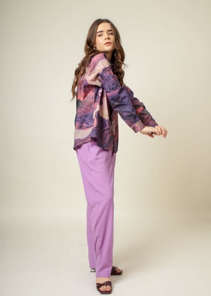 A Model Wearing Multicolor Upcycled Cotton Earo Printed Multicolor Shirt, curated by Only Ethikal